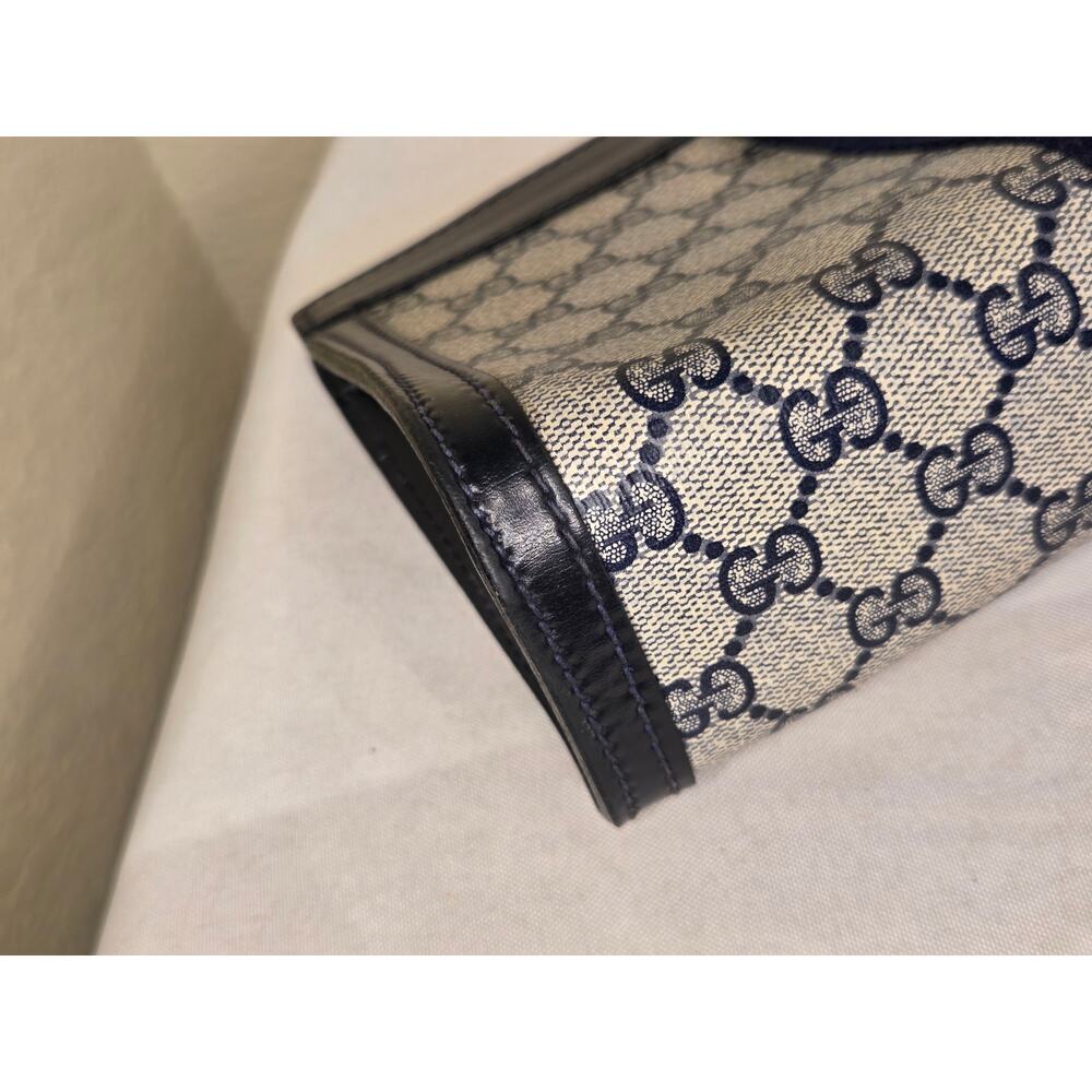 Gucci GG Supreme Web Clutch Pouch Bag Blue Navy Made in Italy Web Stripe Vintage - Picture 7 of 12